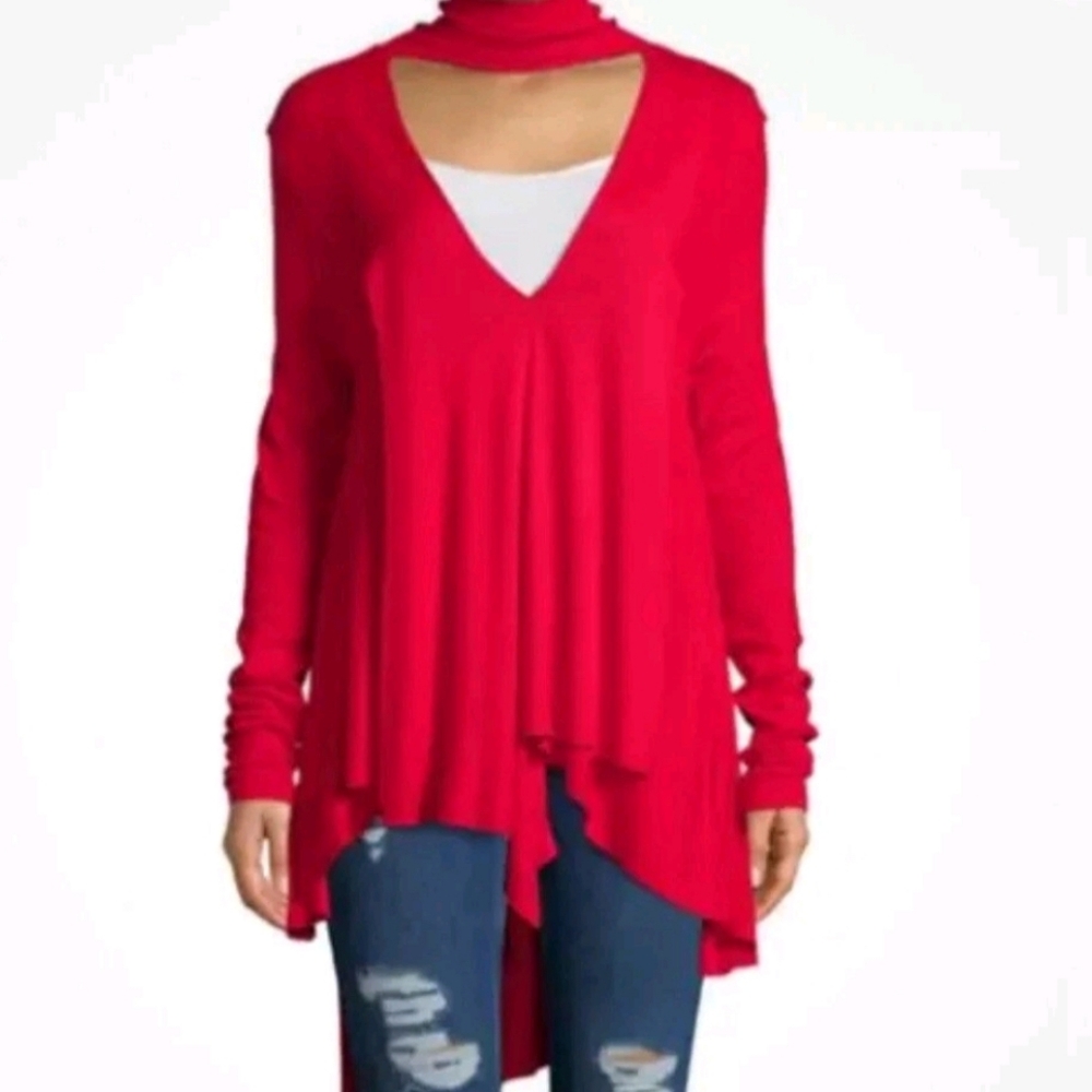 Free People Uptown Turtleneck Brilliant Red Tunic Top Size Small MSRP $78 - Picture 2 of 9
